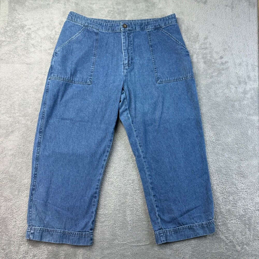 Woolrich Jeans Women's 14 Blue Medium Wash Pockets Stretch Cropped Capri Denim
